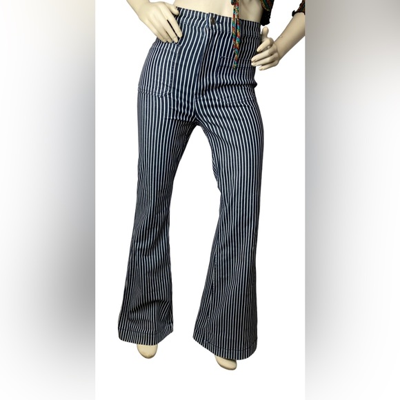 BBJ BOOM BOOM JEANS LOS ANGELES Navy Blue/White Wide Leg Flare Bell Bottom Jeans - Picture 2 of 8